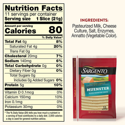 Sargento Natural Muenster Sliced Cheese, 11 Slices