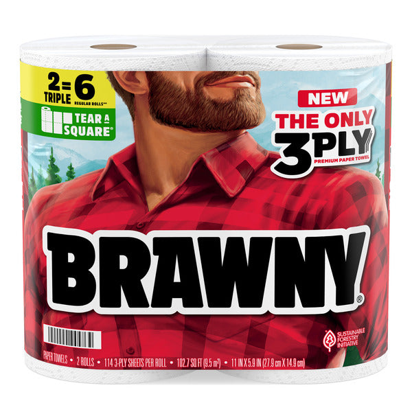 BRAWNY TEAR-A-SQUARE PAPER TOWELS, 2 TRIPLE ROLLS  DestGlow