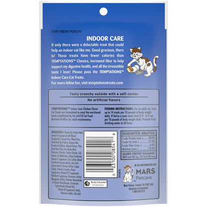TEMPTATIONS Indoor Care Crunchy and Soft Cat Treats, Chicken Flavor