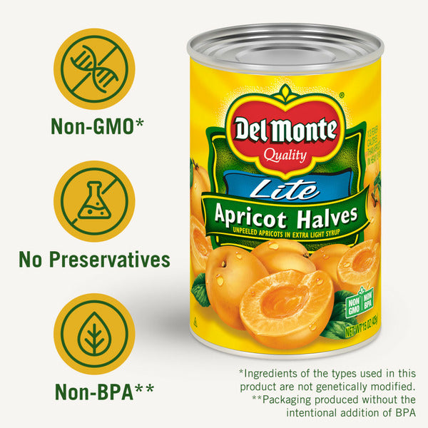Del Monte Lite Apricot Halves in Extra Light Syrup, Canned Fruit  DestGlow