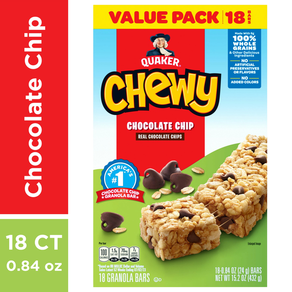 Quaker Chewy Granola Bars, Chocolate Chip - Pack  DestGlow