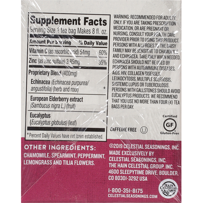Celestial Seasonings Wellness Tea, Caffeine Free, Echinacea Immune Boost, Tea Bags