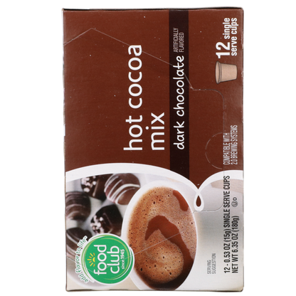 Food Club Dark Chocolate Flavored Hot Cocoa Mix Single Serve Cups