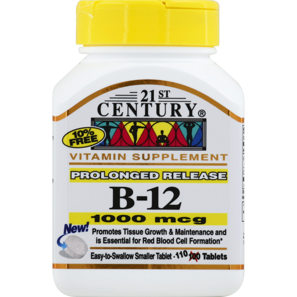 21ST Century Vitamin B-12, Prolonged Release, 1000 mcg, Tablets  DestGlow