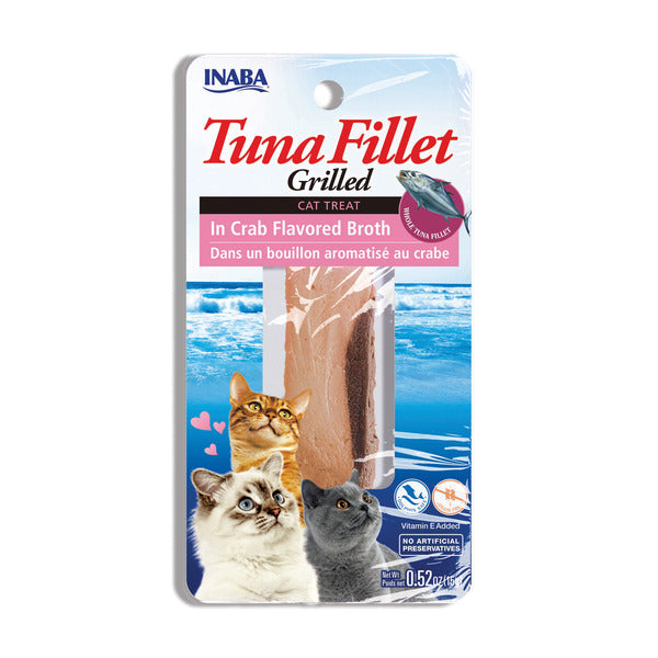 INABA Premium Hand-Cut Grilled Tuna Fillet Cat Treats with Vitamin E and Green Tea Extract, 0.52 Ounce Fillet, Crab Broth  DestGlow