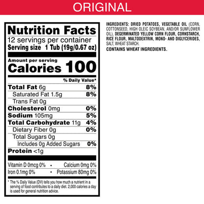 Pringles Snack Cups Original Potato Crisps Chips, Lunch Snacks, Snack Cups, 12 Count