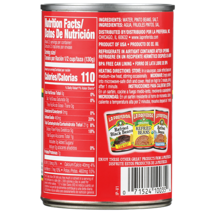 La Preferida Fat Free Refried Beans, Vegan