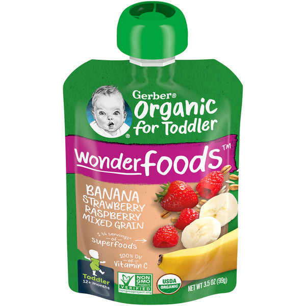 Gerber Wonderfoods Organic for Toddler Banana Strawberry Raspberry Mixed Grain Baby Food