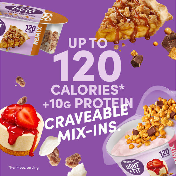 Dannon Light + Fit Dannon Light + Fit REMIX Caramel Apple Pie Flavored Fat Free Greek Yogurt with Snickerdoodle Pieces, White Fudge Chunks and Cinnamon Sprinkles Mix-Ins, 4.5 oz Yogurt Cup  DestGlow