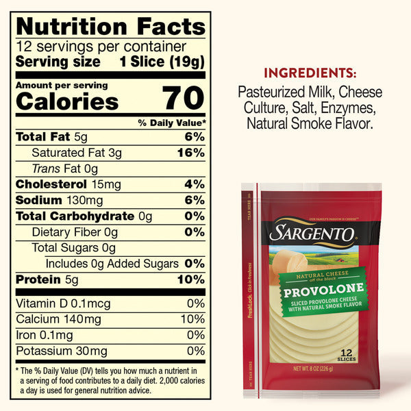 Sargento Natural Provolone with Natural Smoke Flavor Sliced Cheese, 12 Slices