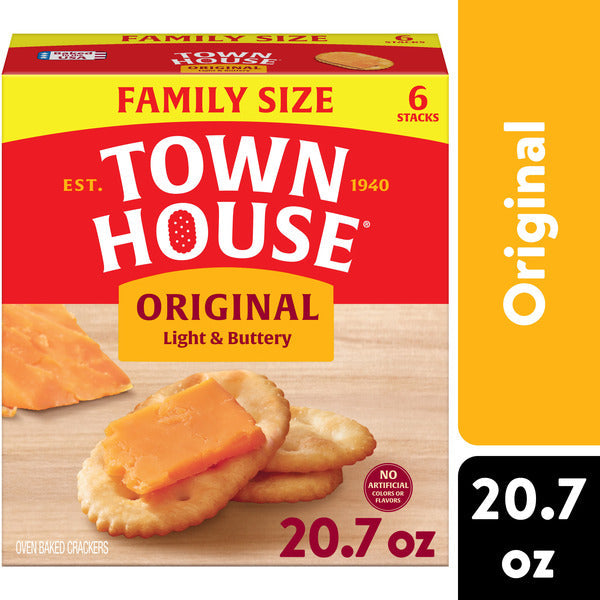 Town House Original Oven Baked Crackers, Salty Snacks, Family Size, 20.7 oz  DestGlow