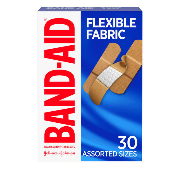 BAND-AID Flexible Fabric Adhesive Bandages, Comfortable Sterile Protection &amp; Wound Care for Minor Cuts &amp; Burns, Quilt-Aid Technology to Cushion Painful Wounds, Assorted Sizes, 30 ct