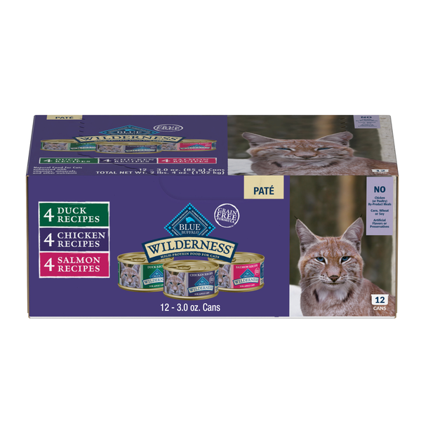 Blue Buffalo Wilderness High Protein Pate Wet Cat Food,, Chicken, Salmon &amp; Duck Variety Pack  DestGlow
