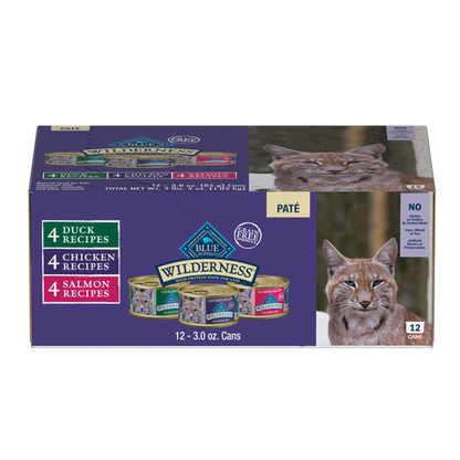 Blue Buffalo Wilderness High Protein Pate Wet Cat Food,, Chicken, Salmon &amp; Duck Variety Pack