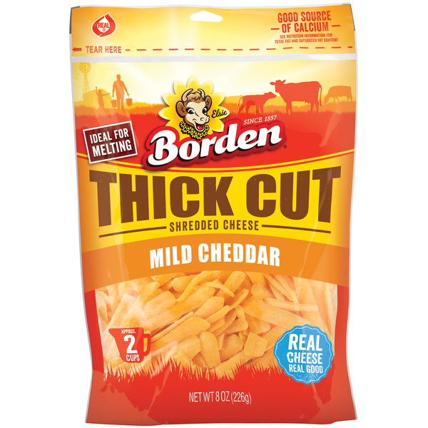 Borden Thick Cut Shredded Cheese, Mild Cheddar  DestGlow