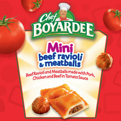 Chef Boyardee Mini Beef Ravioli &amp; Meatballs in Tomato Sauce, Microwavable Meal