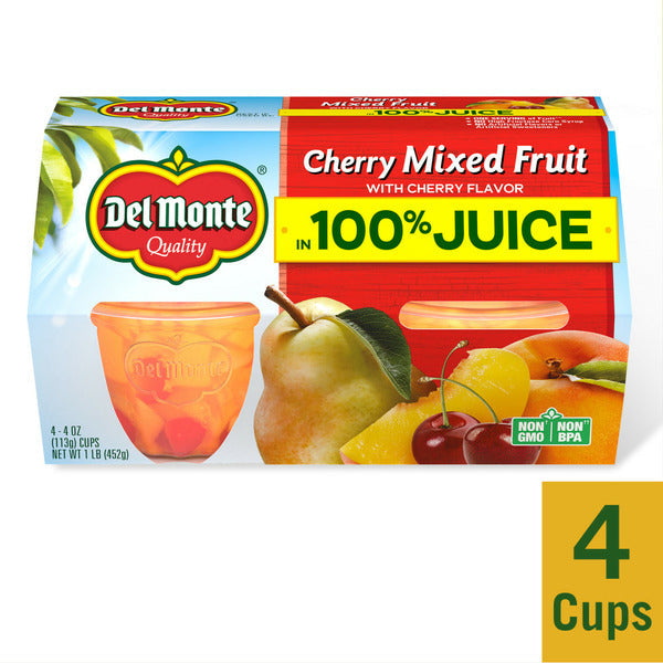 Del Monte Cherry Mixed Fruit in Cherry Flavored 100% Juice Plastic Fruit Cup Snacks  DestGlow