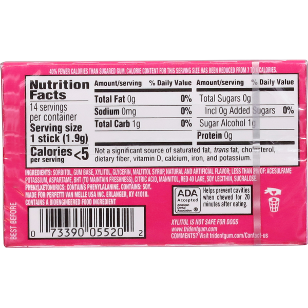 Trident Gum, Sugar Free, Bubblegum  DestGlow