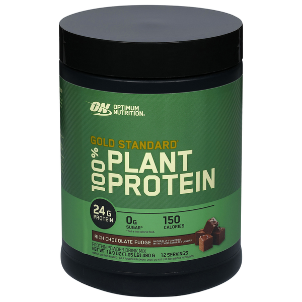 Optimum Nutrition Protein Powder Drink Mix, Rich Chocolate Fudge, 100% Plant Protein  DestGlow