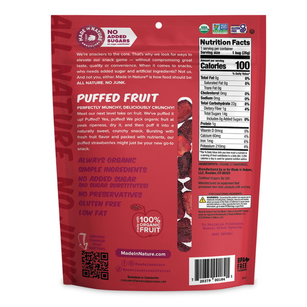 Made In Nature Organic Puffed Fruit, Strawberry  DestGlow