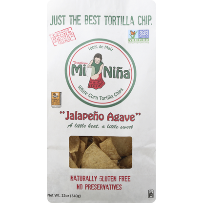 Mi Nina Tortilla Chips, White Corn, Jalapeno Agave
