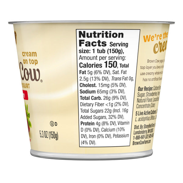 Brown Cow® Brown Cow Cream Top Strawberry on the Bottom Whole Milk Yogurt, 5.3 oz. Cup- Creamy, Delicious Yogurt  DestGlow