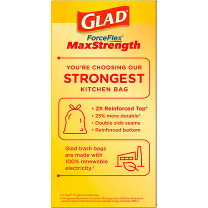Glad ForceFlex MaxStrength Tall Kitchen Trash Bags, 13 Gallon, Fresh Clean Scent