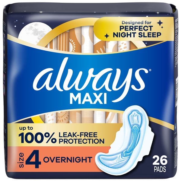 Always Maxi Overnight Pads with Wings, Size 4  DestGlow