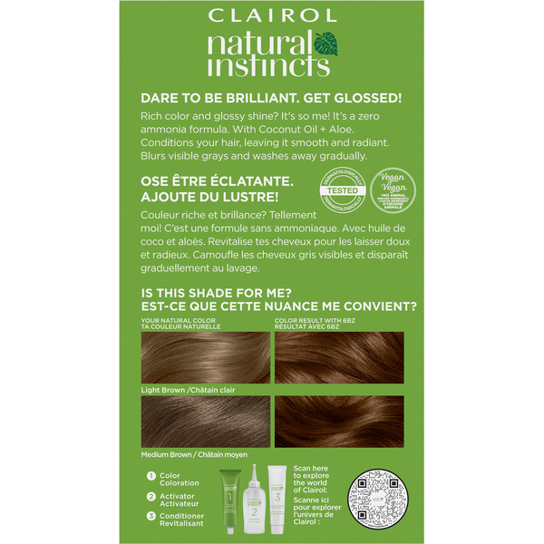 Clairol 6BZ Light Caramel Brown Zero Ammonia Vegan Hair Color with Coconut Oil + Aloe  DestGlow