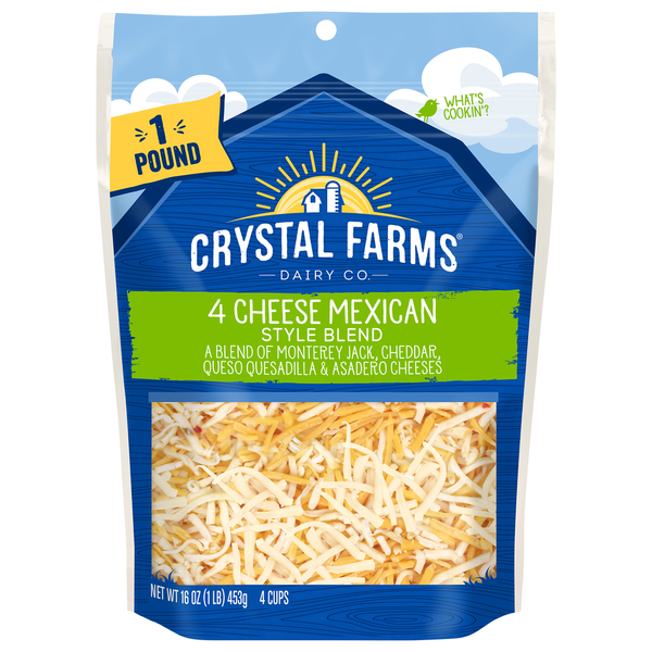 Crystal Farms Cheese, 4 Cheese Mexican Style Blend  DestGlow