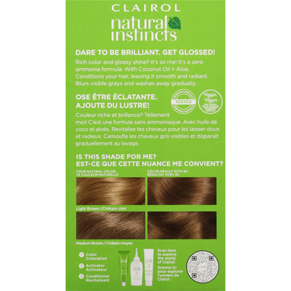 Clairol 6C Brass Free Light Brown Zero Ammonia Vegan Hair Color with Coconut Oil + Aloe  DestGlow