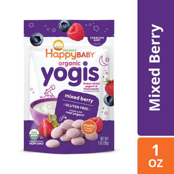Happy Baby Organics Yogis Freeze-Dried Yogurt &amp; Fruit Snacks Mixed Berry