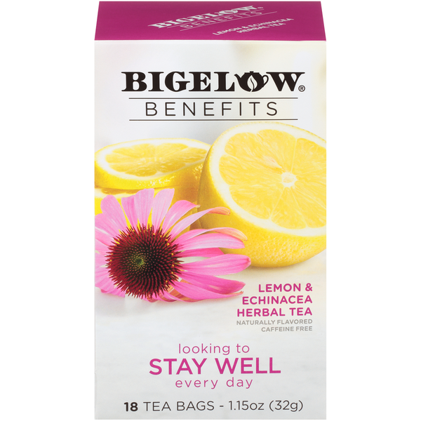 Bigelow Herbal Tea, Caffeine Free, Stay Well, Lemon &amp; Echinacea, Tea Bags  DestGlow