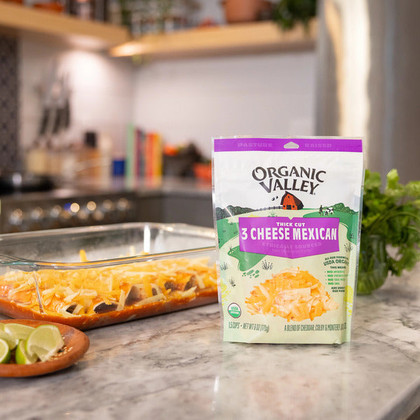 Organic Valley® 3 Cheese Organic Thick Cut Shredded Mexican Cheese Blend  DestGlow