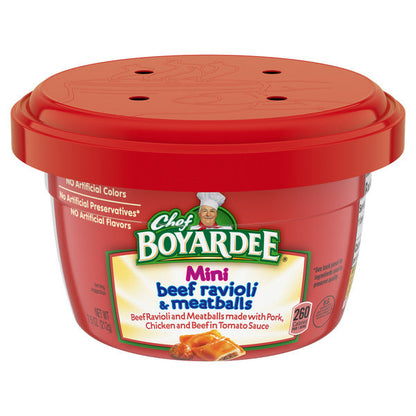 Chef Boyardee Mini Beef Ravioli &amp; Meatballs in Tomato Sauce, Microwavable Meal