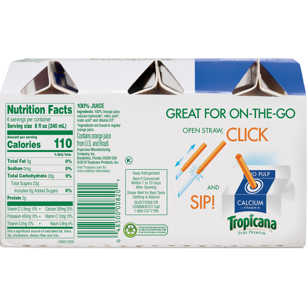 Tropicana No Pulp with Calcium &amp; Vitamin D 100% Orange Juice