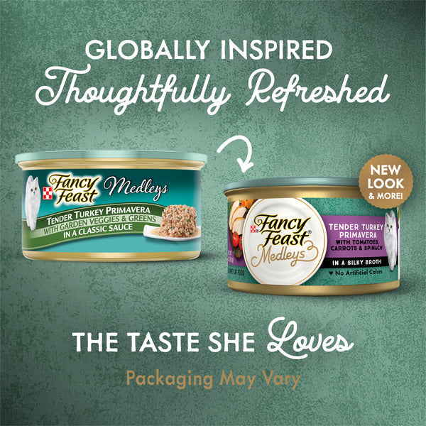 Purina Fancy Feast Wet Cat Food, Medleys Tender Turkey Primavera With Veggies &amp; Greens in Sauce  DestGlow