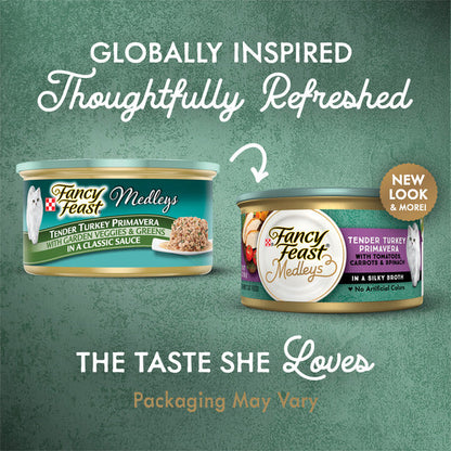 Purina Fancy Feast Wet Cat Food, Medleys Tender Turkey Primavera With Veggies &amp; Greens in Sauce  DestGlow