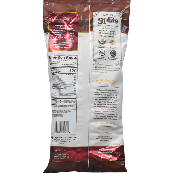 Unique Snacks Pretzels, Original, Splits  DestGlow