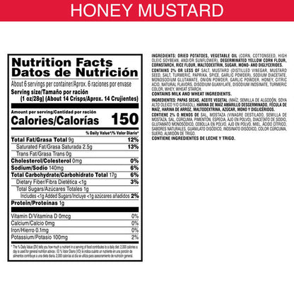 Pringles Honey Mustard Potato Crisps Chips, Lunch Snacks, 5.5 oz