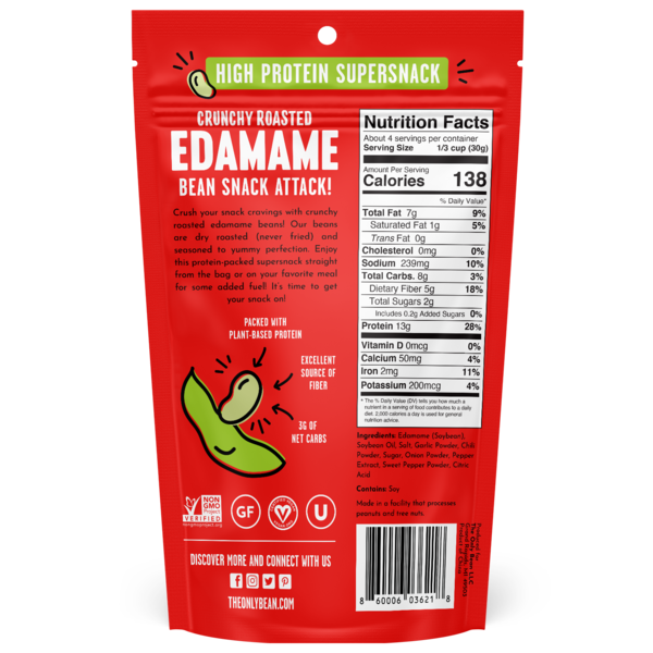 The Only Bean Crunchy Roasted Edamame Snacks (Sriracha), Healthy Low Carb  DestGlow