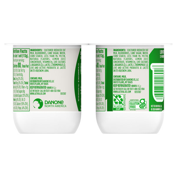 Activia Blueberry Probiotic Yogurt, Delicious Low Fat Yogurt Cups to Help Support Gut Health, 4 oz, 4 Count  DestGlow