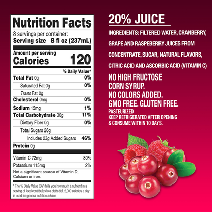 Langers Juice Cocktail, from Concentrate, Cranberry Raspberry