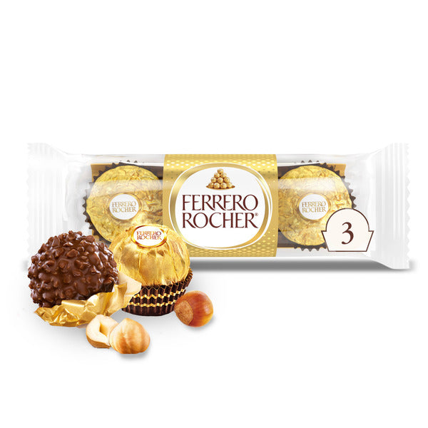 Ferrero Rocher Gourmet Hazelnut Milk Chocolate, 3 Individually Wrapped Chocolates, 1.3 oz  DestGlow