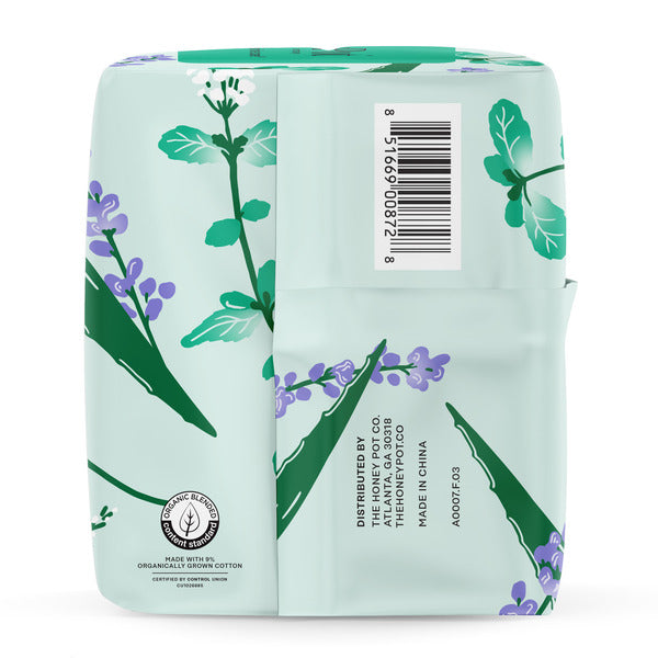 The Honey Pot Company 100% Organic Cotton Cover Cooling Herbal Infusion Regular Pads  DestGlow