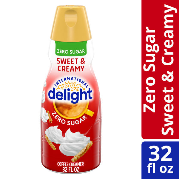 International Delight Coffee Creamer, Zero Sugar Sweet &amp; Creamy, Refrigerated Flavored Creamer, 32 fl oz Bottle  DestGlow
