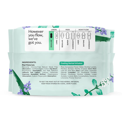 The Honey Pot Company 100% Organic Cotton Cover Cooling Herbal Infusion Regular Liners