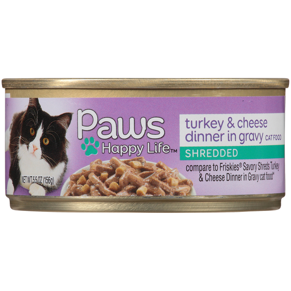 Paws Happy Life Turkey &amp; Cheese Dinner In Gravy Shredded Cat Food