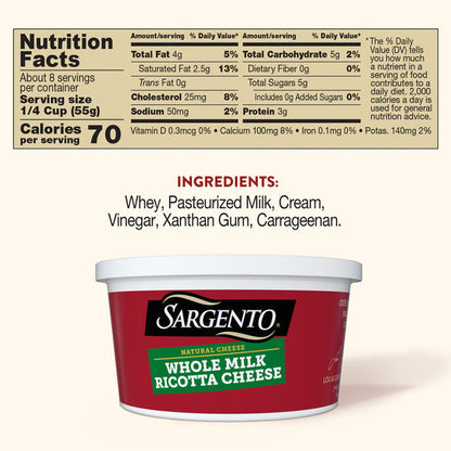 Sargento Natural Whole Milk Ricotta Cheese