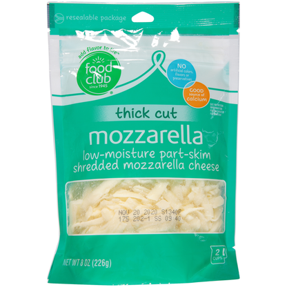 Food Club Thick Cut Low-Moisture Part-Skim Shredded Mozzarella Cheese